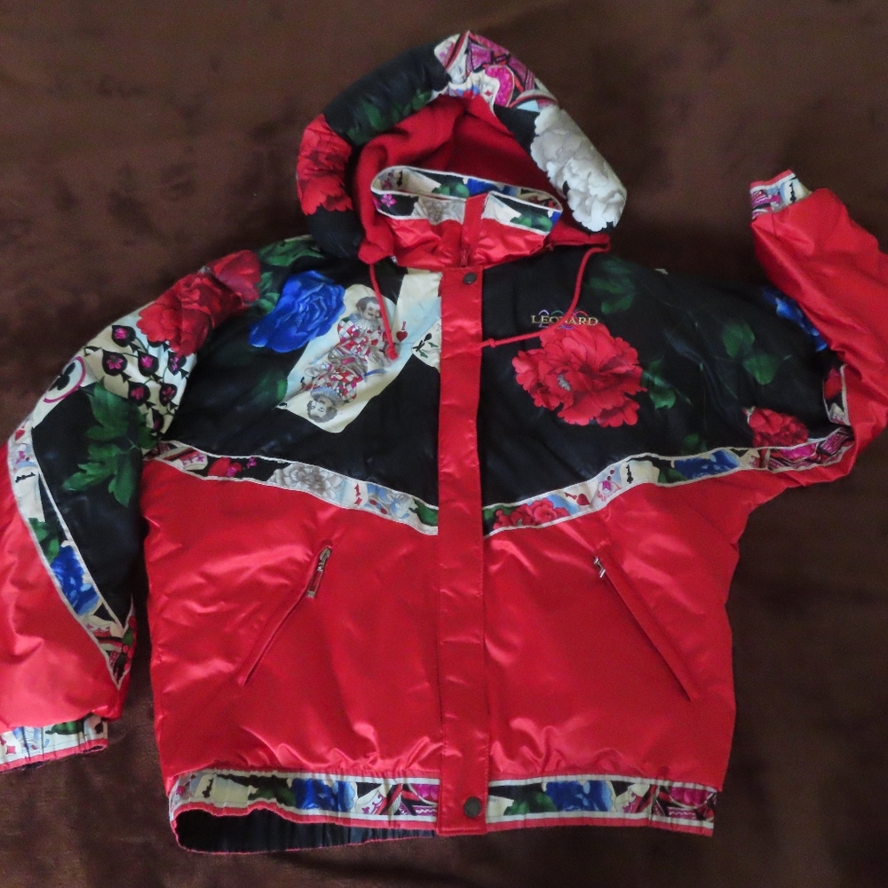 Vintage rare Leonard Paris jacket coat polyamide asian floral playing card print